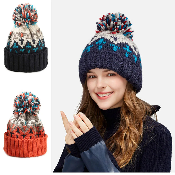Women's Snowflake Pom Beanie in Black - View 6 | Bellmere