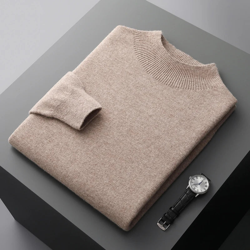 Plain crew neck knit pullover with long sleeves and ribbed trims