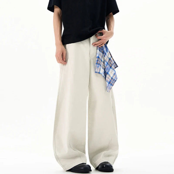 Wide leg jeans with blue plaid pocket detail