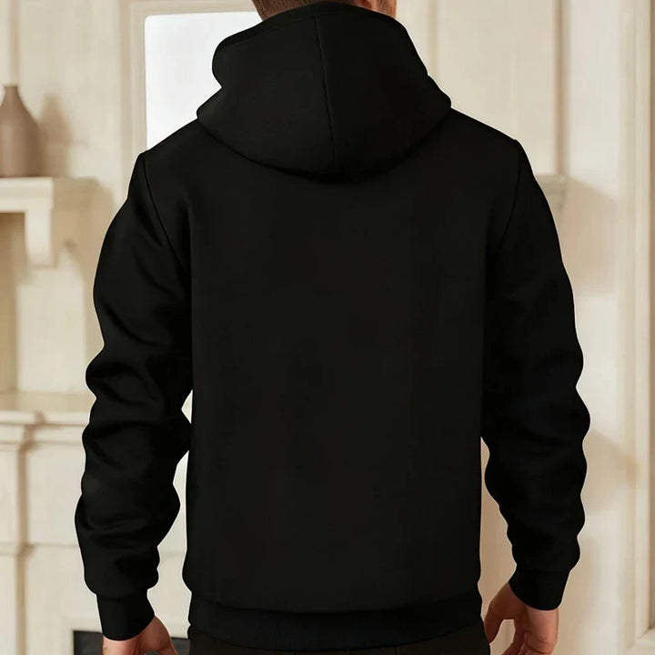 Men's hooded zip-up hoodie with light pile lining and zipped pockets