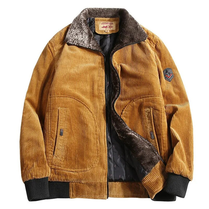 Men's ribbed corduroy jacket with sherpa collar and zip front