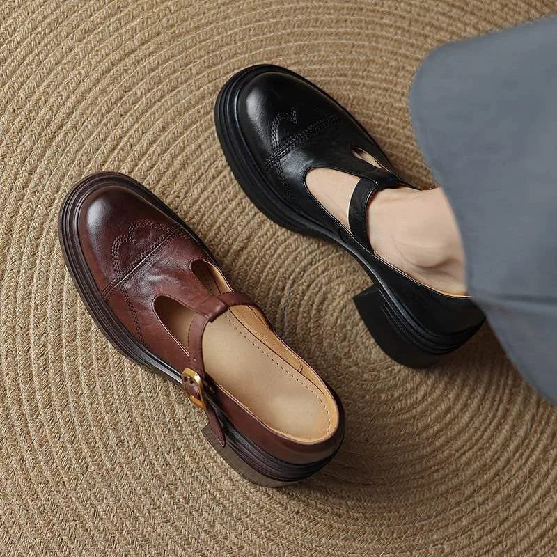 Cecilia | Classic T-Strap Block Heel Shoes