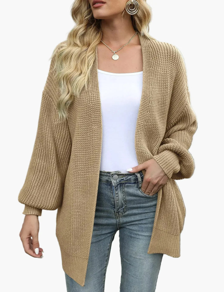 Women's oversized textured knit cardigan with open front and long sleeves