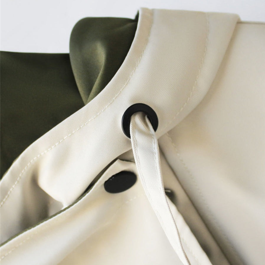 Women's color block windbreaker jacket with layered collar and long sleeves