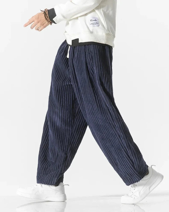Relaxed corduroy trousers with drawstring waist