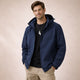 Men's hooded zip front jacket with long sleeves and zipped pockets