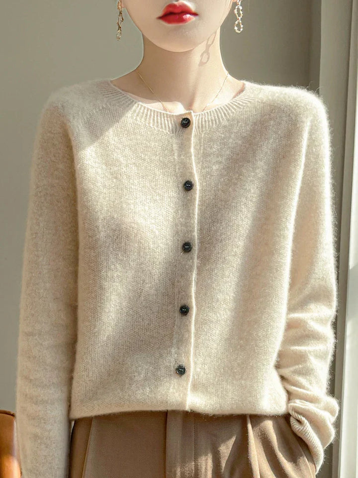 Women's button front crew neck cardigan