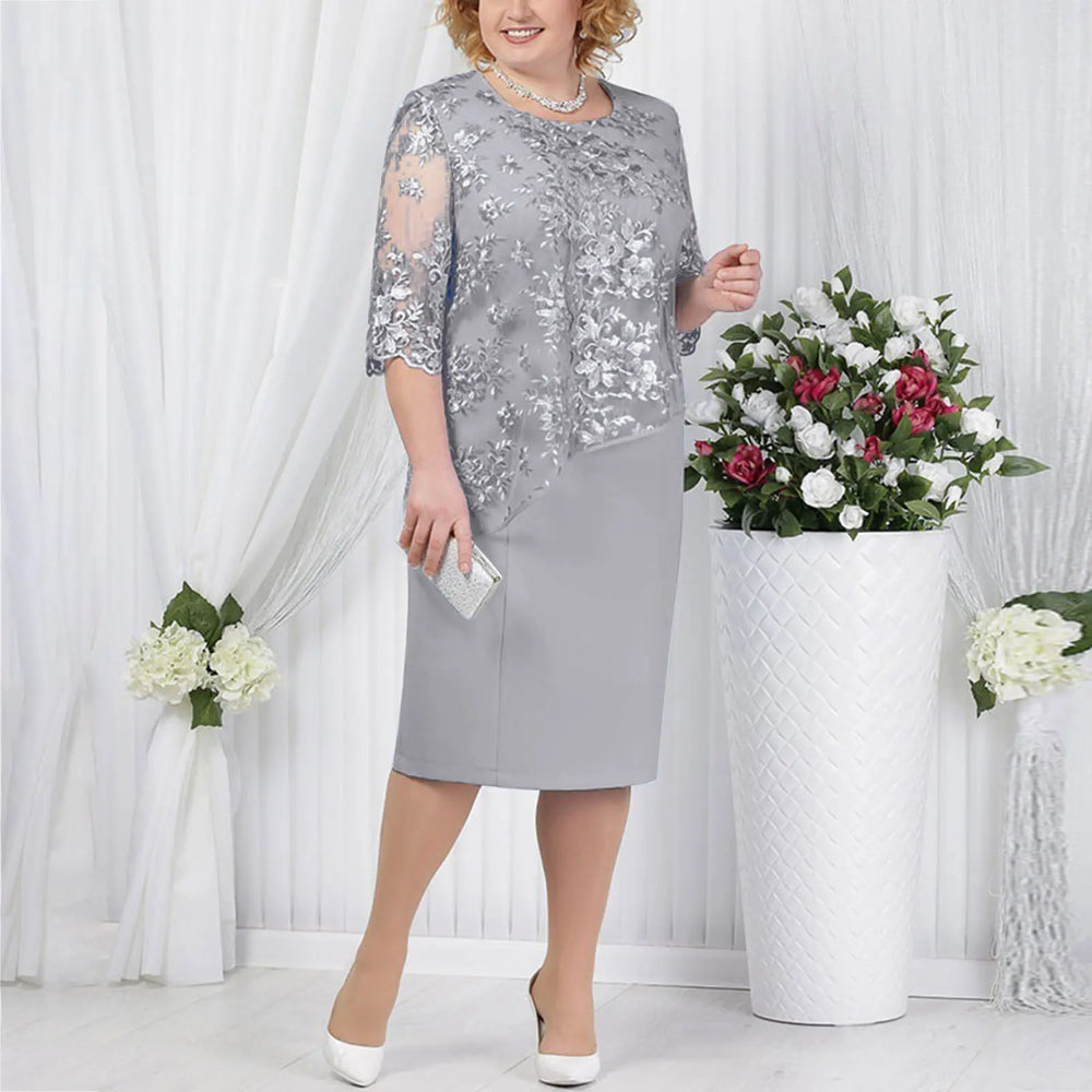 Women's Faux-Wrap Midi Dress in Grey - View 2 | Bellmere