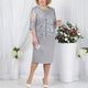Women's Faux-Wrap Midi Dress in Grey - View 2 | Bellmere