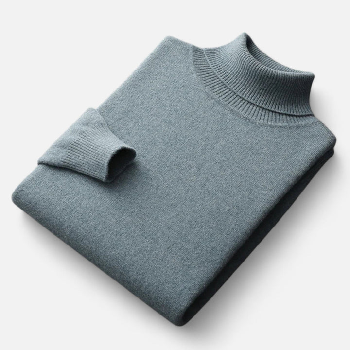 Men's solid turtleneck sweater with long sleeves and ribbed trims