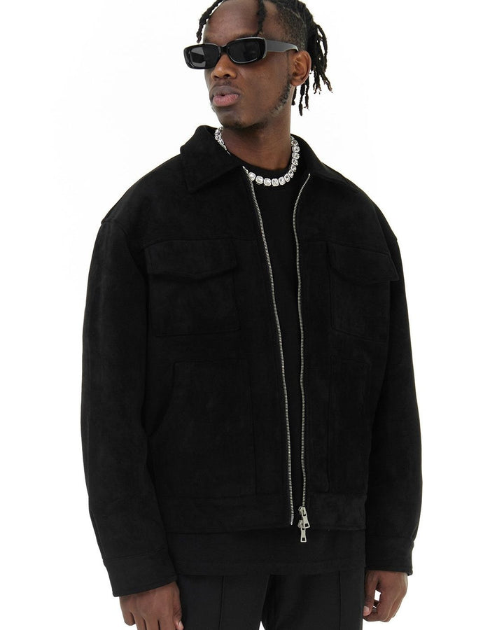 Men's field jacket with spread collar, four pockets and zip front