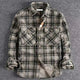 Men's long-sleeve plaid shirt with point collar and two chest pockets