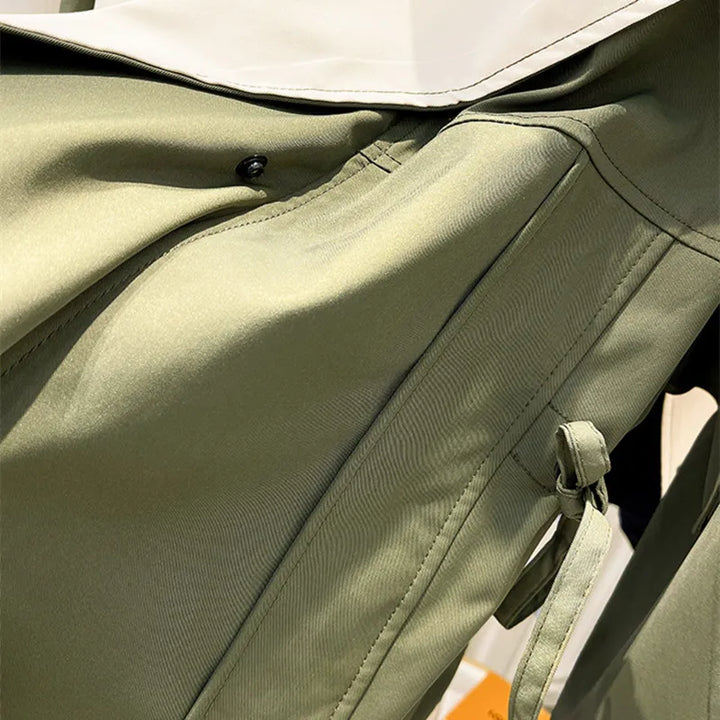 Women's color block windbreaker jacket with layered collar and long sleeves