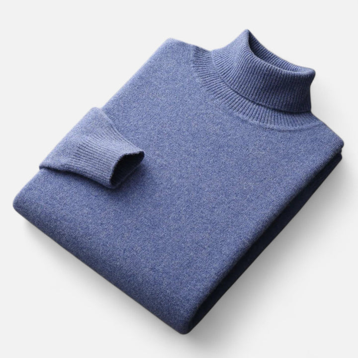 Men's solid turtleneck sweater with long sleeves and ribbed trims