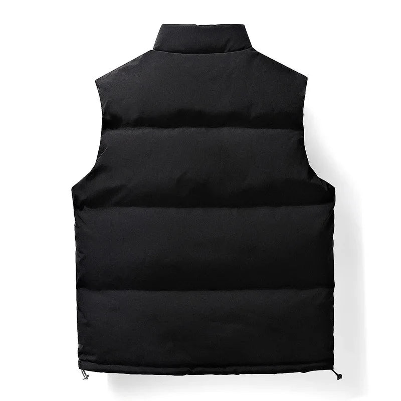 Men's quilted sleeveless padded vest with high collar and zip front