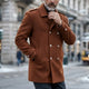 Men's double-breasted winter coat with notched lapels and button details