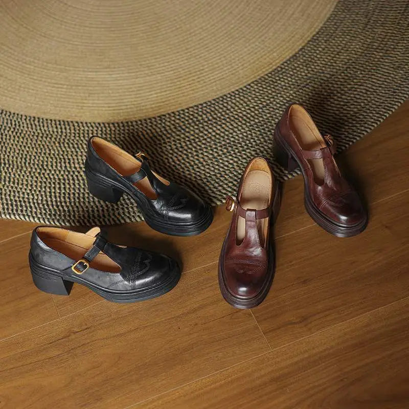 Cecilia | Classic T-Strap Block Heel Shoes