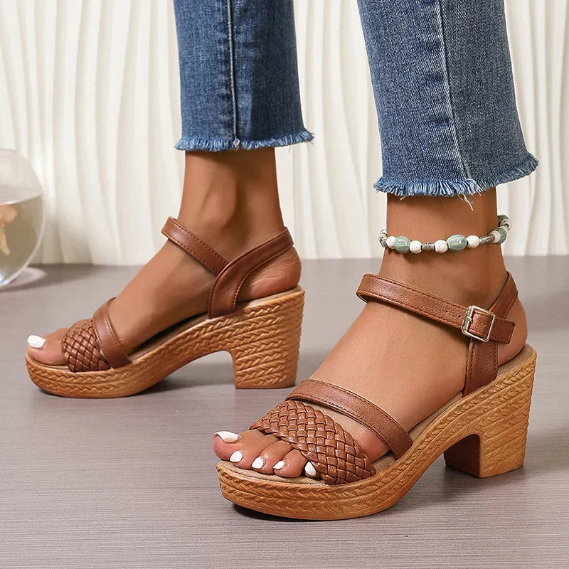Woven Platform Sandals in Khaki (Almost Sold Out) - View 6 | Bellmere