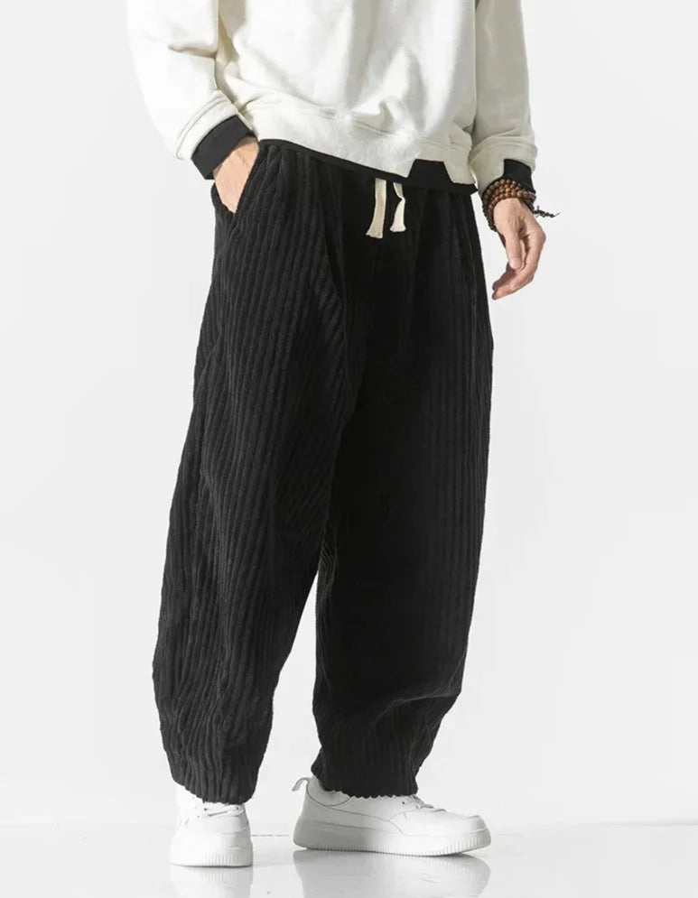 Relaxed corduroy trousers with drawstring waist