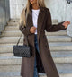 Women's long double-breasted trench coat with belt and lapels