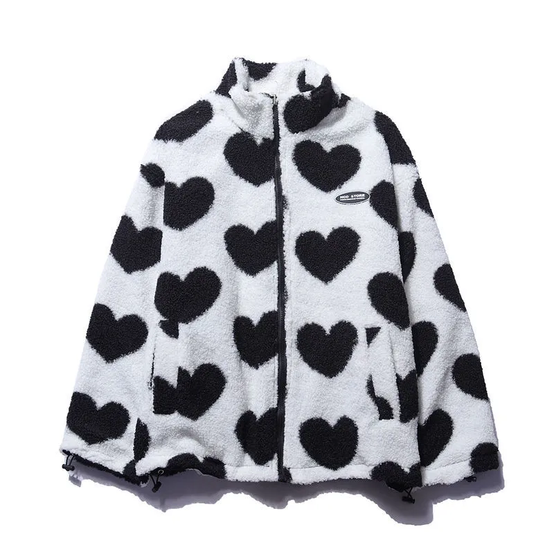 Women's reversible hooded jacket with heart print lining