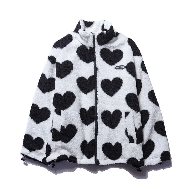 Women's reversible hooded jacket with heart print lining