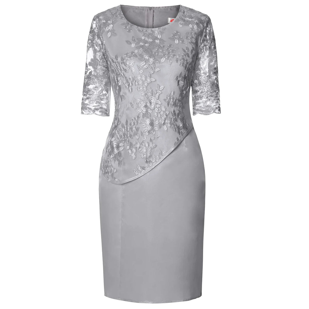 Women's Faux-Wrap Midi Dress in Grey - View 3 | Bellmere