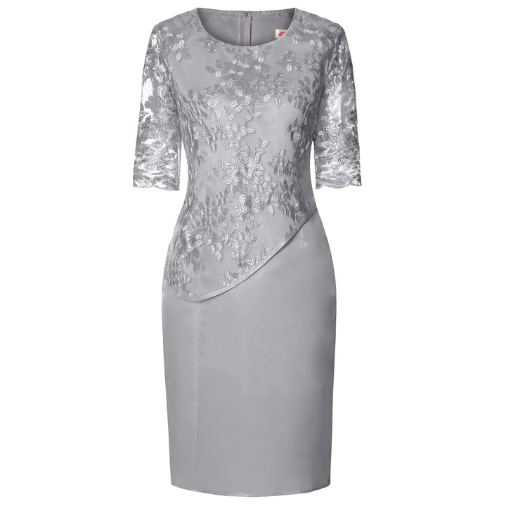 Women's Faux-Wrap Midi Dress in Grey - View 3 | Bellmere