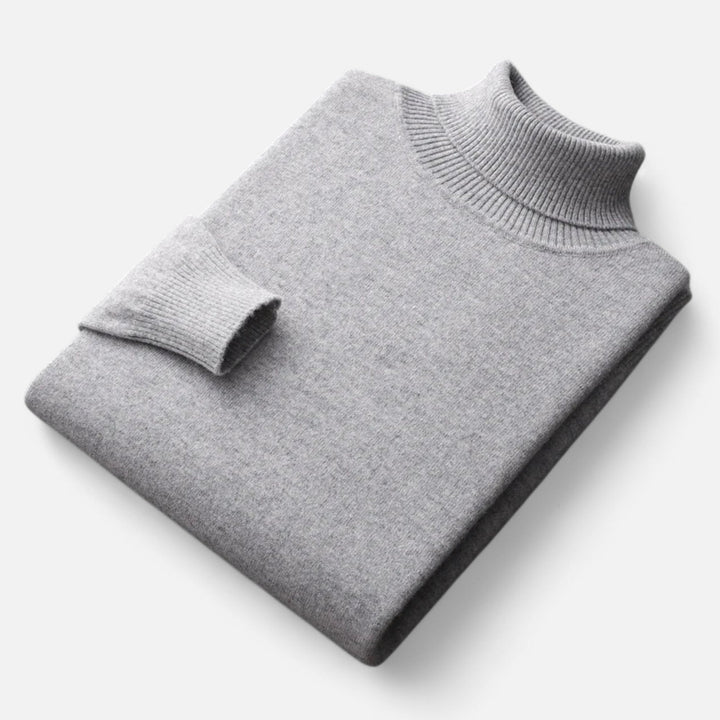 Men's solid turtleneck sweater with long sleeves and ribbed trims