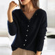Women's asymmetric button knit cardigan with long sleeves