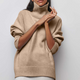 Women's relaxed turtleneck sweater with long sleeves and ribbed trims