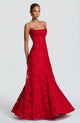 Women's embroidered lace maxi dress with sweetheart neckline and train