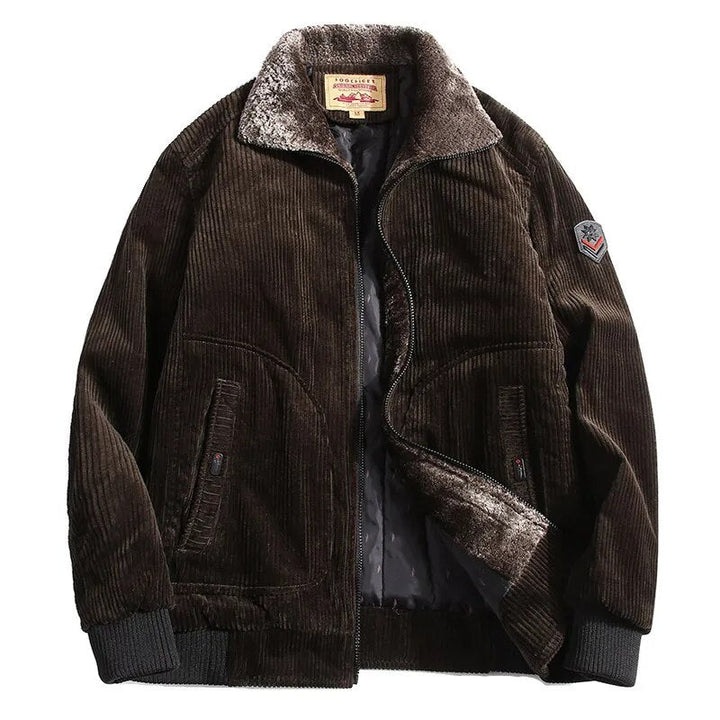 Men's ribbed corduroy jacket with sherpa collar and zip front