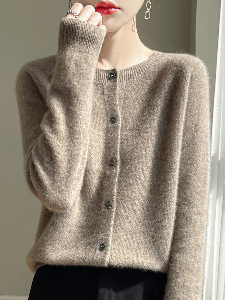 Women's button front crew neck cardigan