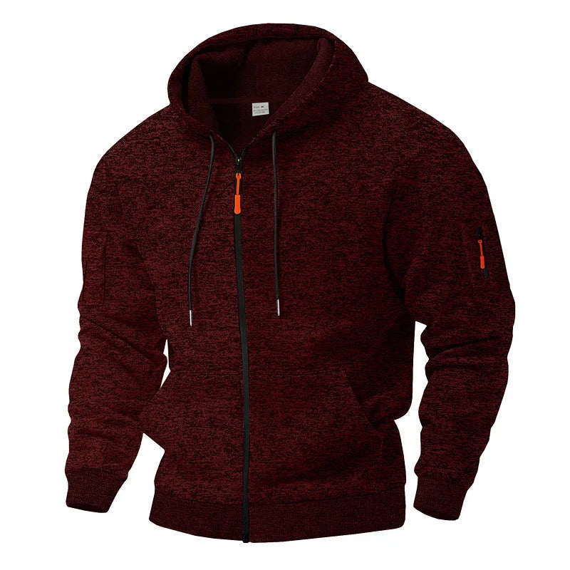 Textured fleece hooded jacket with full zip and front pockets