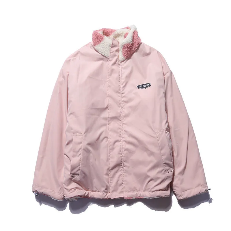 Women's reversible hooded jacket with heart print lining
