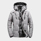 Men's hooded quilted winter jacket with zip front and multiple pockets