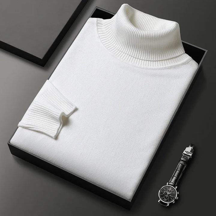 Ribbed turtleneck sweater with long sleeves and matching cuffs