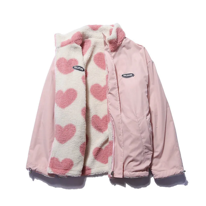 Women's reversible hooded jacket with heart print lining