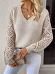 Women's V-neck open-knit sweater with long sleeves