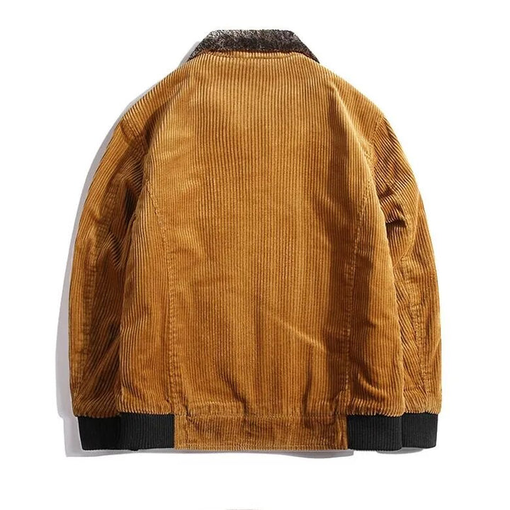 Men's ribbed corduroy jacket with sherpa collar and zip front