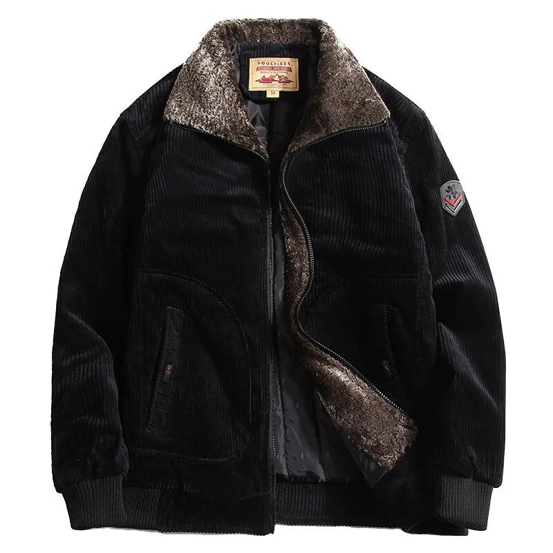 Men's ribbed corduroy jacket with sherpa collar and zip front