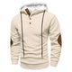 Men's textured hooded pullover with button placket and contrasting elbow panels