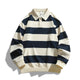 Unisex striped polo sweatshirt with collared neckline and long sleeves