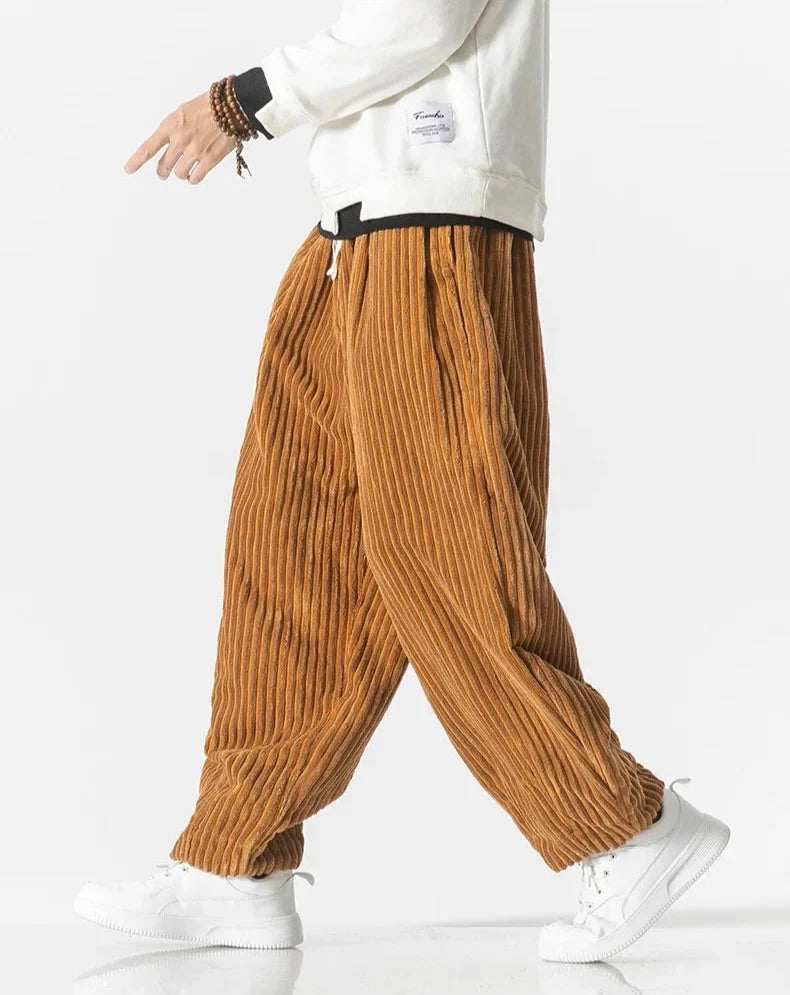 Relaxed corduroy trousers with drawstring waist