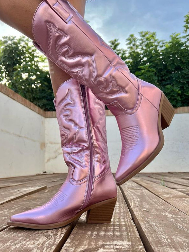 Metallic Cowboy Boots in Pink - View 5 | Bellmere