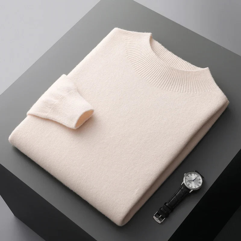 Plain crew neck knit pullover with long sleeves and ribbed trims