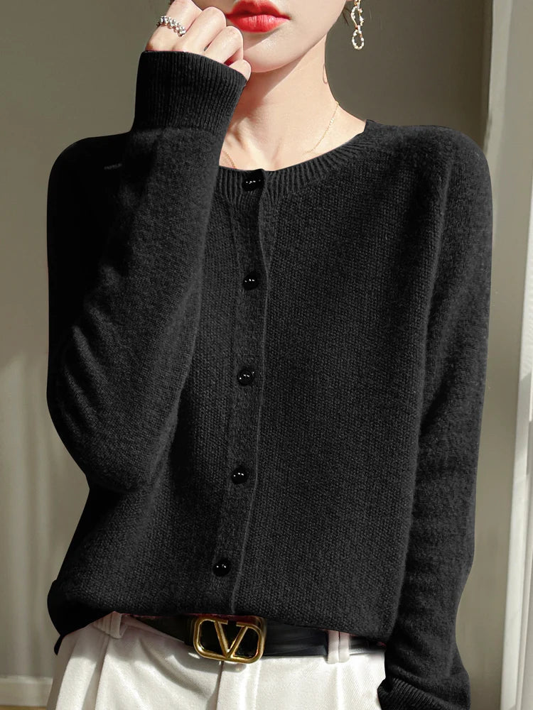 Women's button front crew neck cardigan