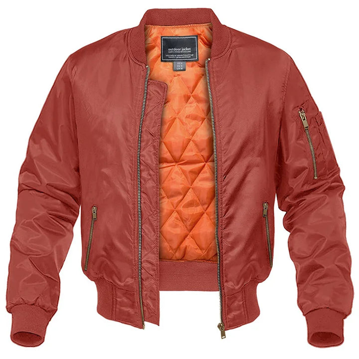 Men's quilted bomber jacket with stand collar, long sleeves and zip pockets