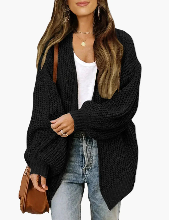 Women's oversized textured knit cardigan with open front and long sleeves